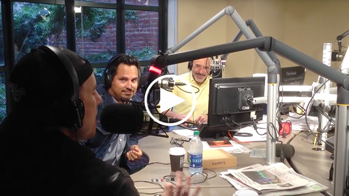 Dax Shepard and Michael Peña in studio with Lamont & Tonelli