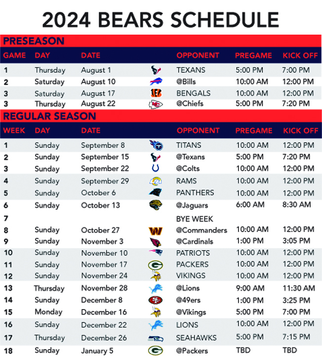 2024 Chicago Bears Schedule